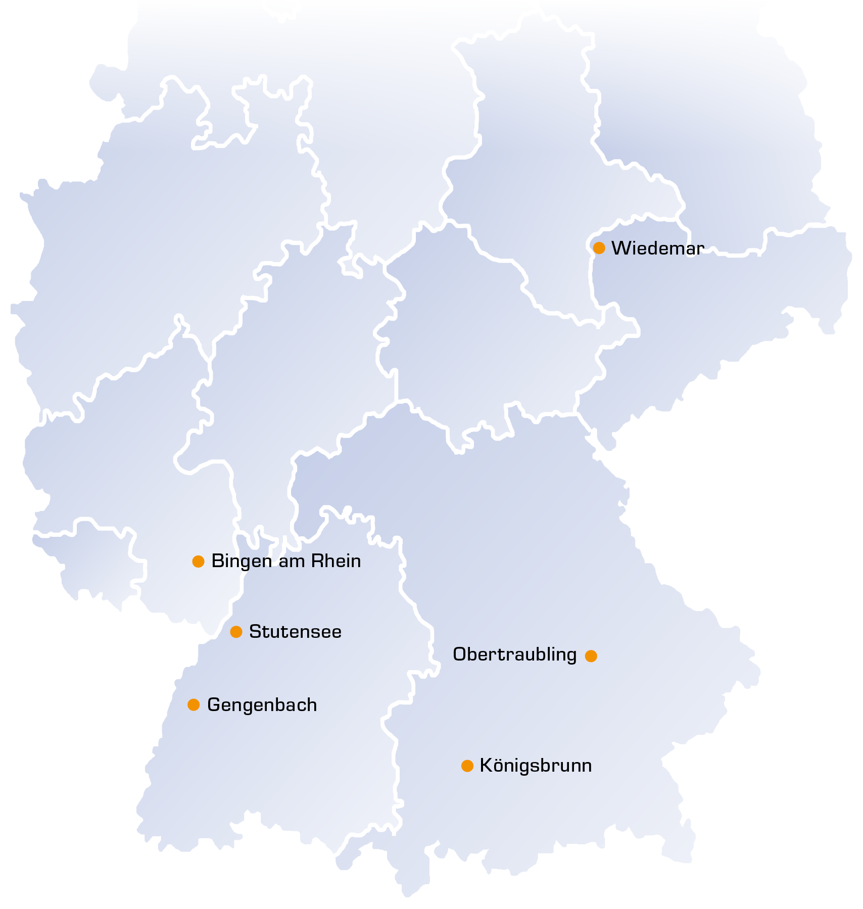 Vereinfachte Karte der bundesweiten Niederlassungen der Pfeil Sicherung